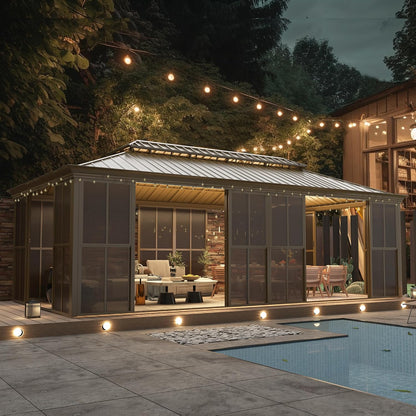 Experience the Ultimate Outdoor Retreat with Our 12' x 20' Hardtop Gazebo – Sturdy Aluminum Frame, Galvanized Steel Double Roof, and Cozy Netting for Your Patio, Lawn, or Deck!