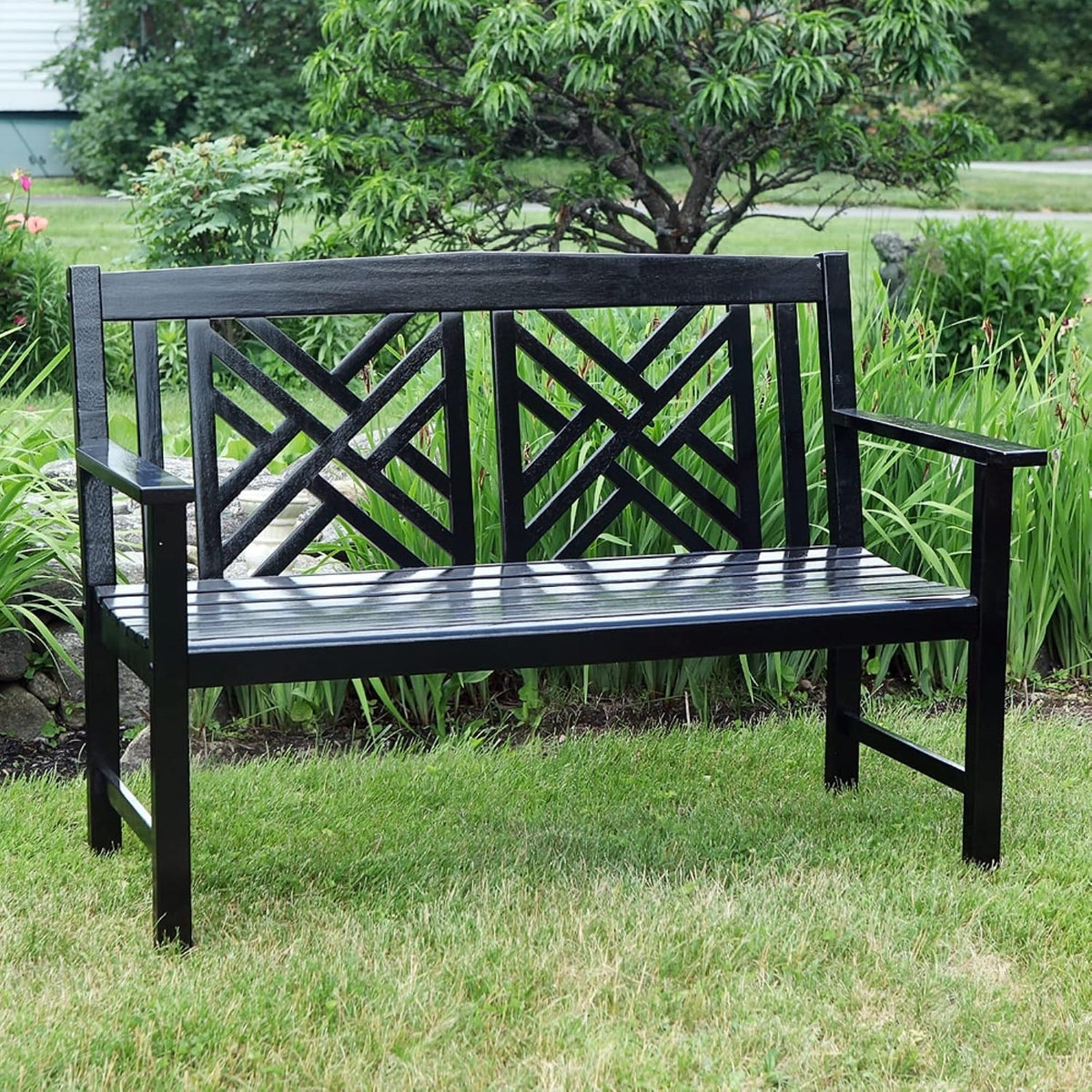 4-Foot Black Fretwork Garden Bench
