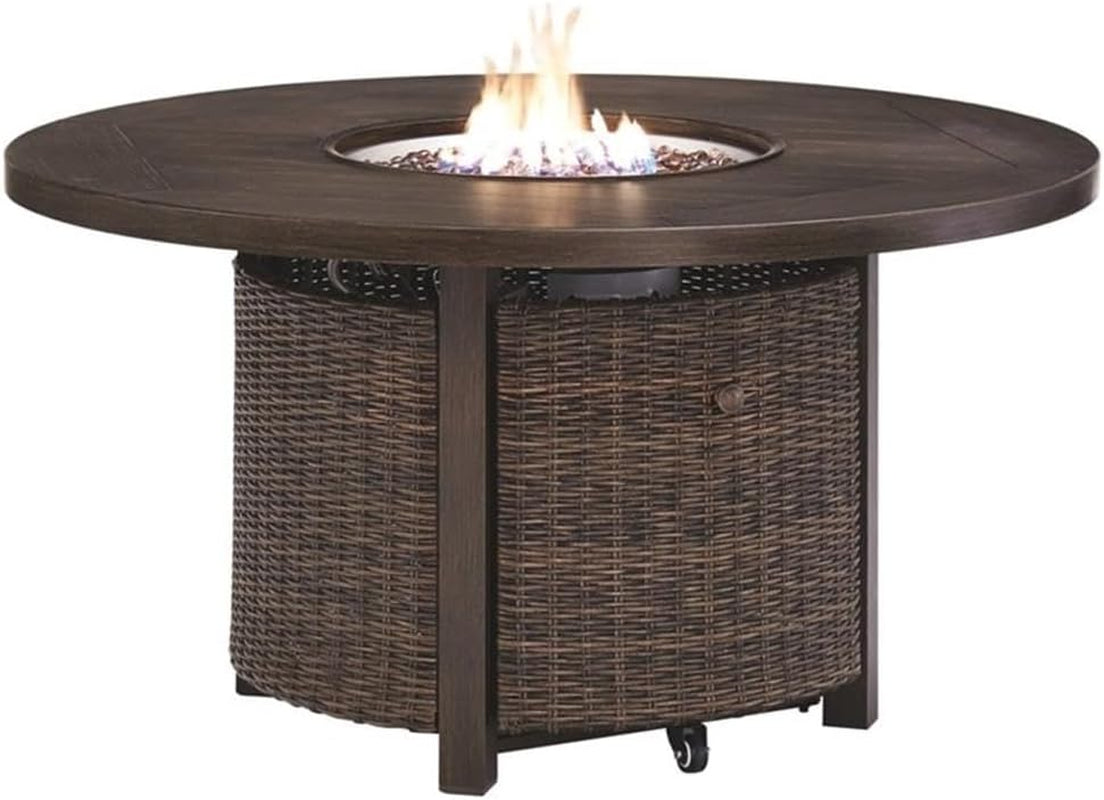 Upgrade Your Outdoor Space with the Signature Design by Ashley Brown Paradise Trail Round Wicker Fire Pit Table