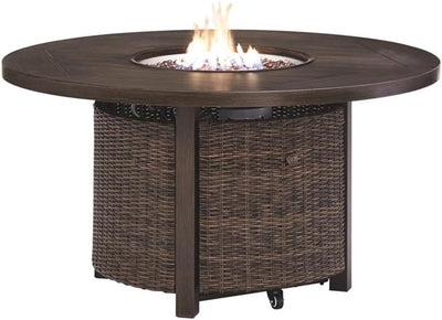 Upgrade Your Outdoor Space with the Signature Design by Ashley Brown Paradise Trail Round Wicker Fire Pit Table