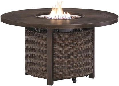 Upgrade Your Outdoor Space with the Signature Design by Ashley Brown Paradise Trail Round Wicker Fire Pit Table