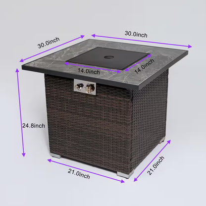Stylish Espresso Square PE Rattan Propane Gas Outdoor Fire Pit - 29.92" x 29.92" for Cozy Evenings