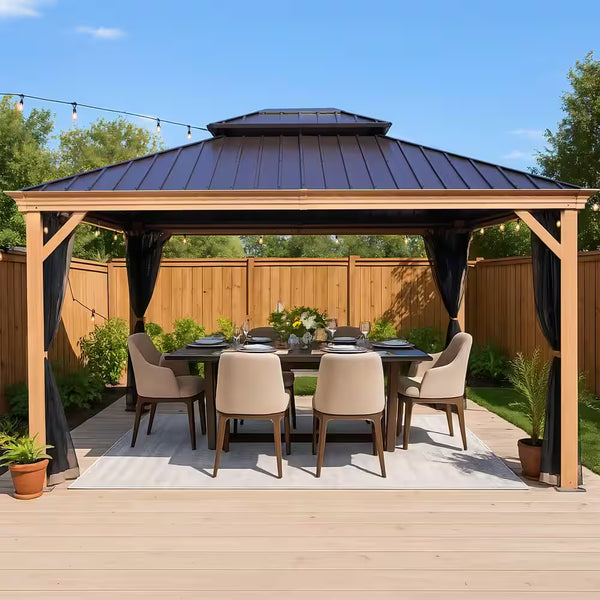Hardtop Gazebo Built for Year-Round Use, 12x14 Aluminum Frame, Galvanized Steel Roof, Mosquito Net