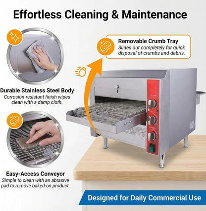 14-Inch Commercial Conveyor Pizza Oven, 3500W 208V Countertop Electric Oven with 14-Inch Belt and 6-20P Plug for Efficient Baking (60Hz)