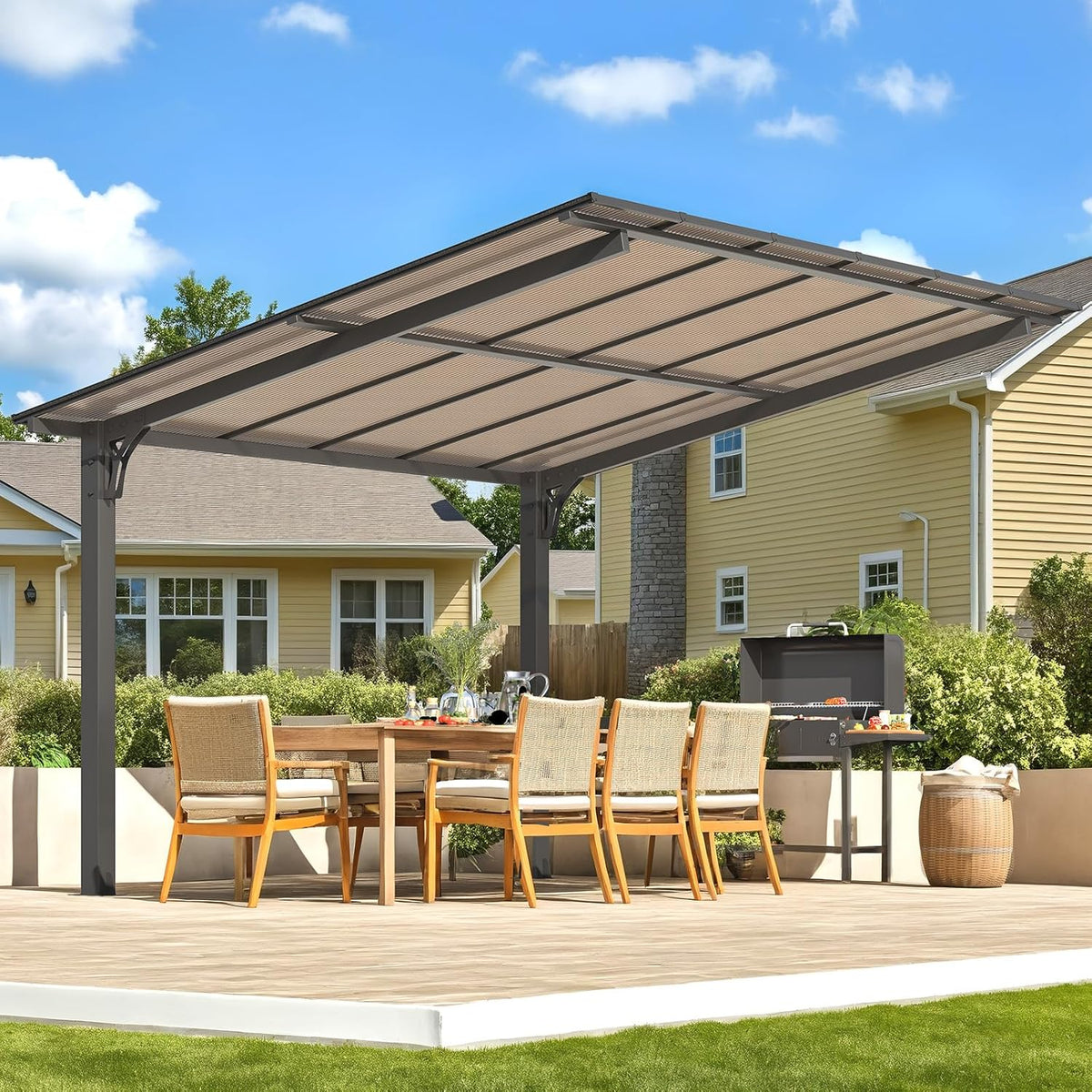 Stylish 10' x 10' Lean-To Gazebo & Pergola - Durable Hard Top Carport for Patios & Decks