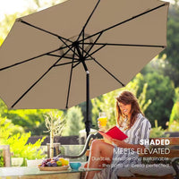 9 Ft. Patio Umbrella for Outdoor with Push Button Tilt and Crank Table Umbrella plus Base in Tan