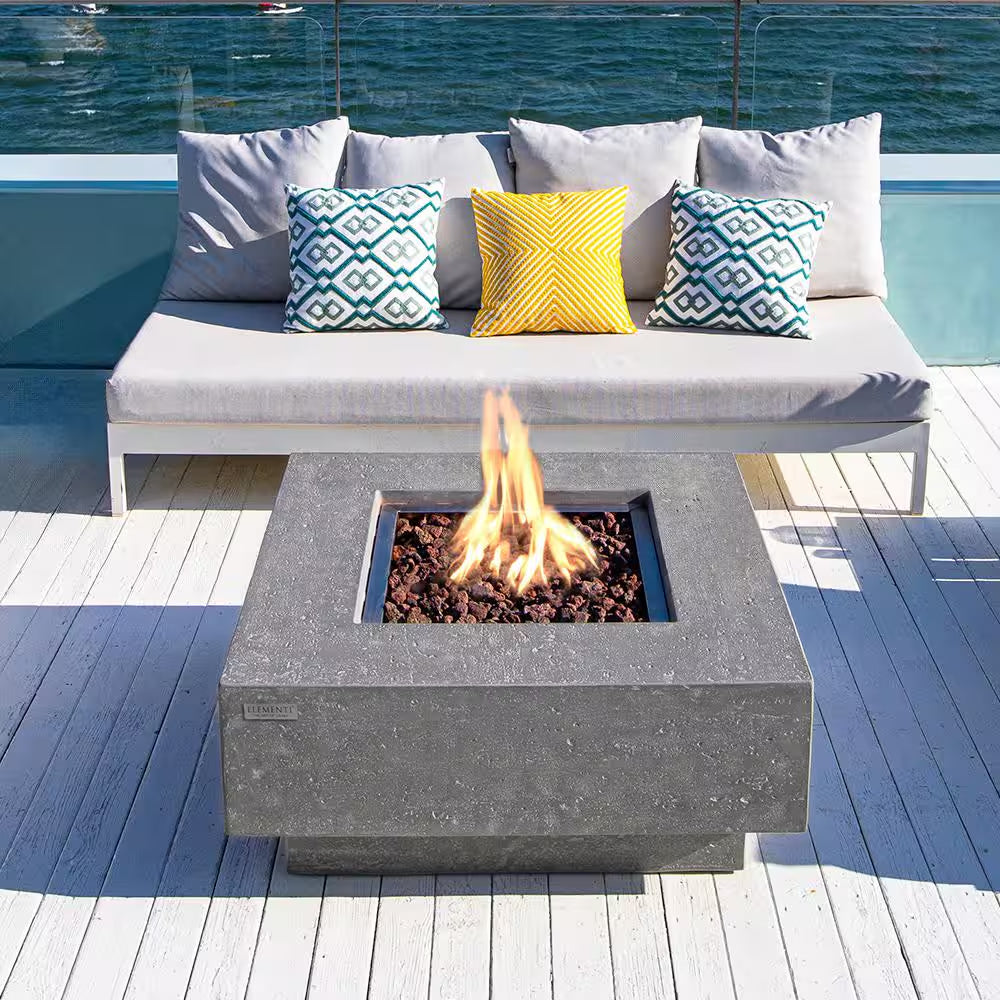 Manhattan 36" Square Concrete Propane Fire Table - Stylish Outdoor Heating with Lava Rocks & Cover