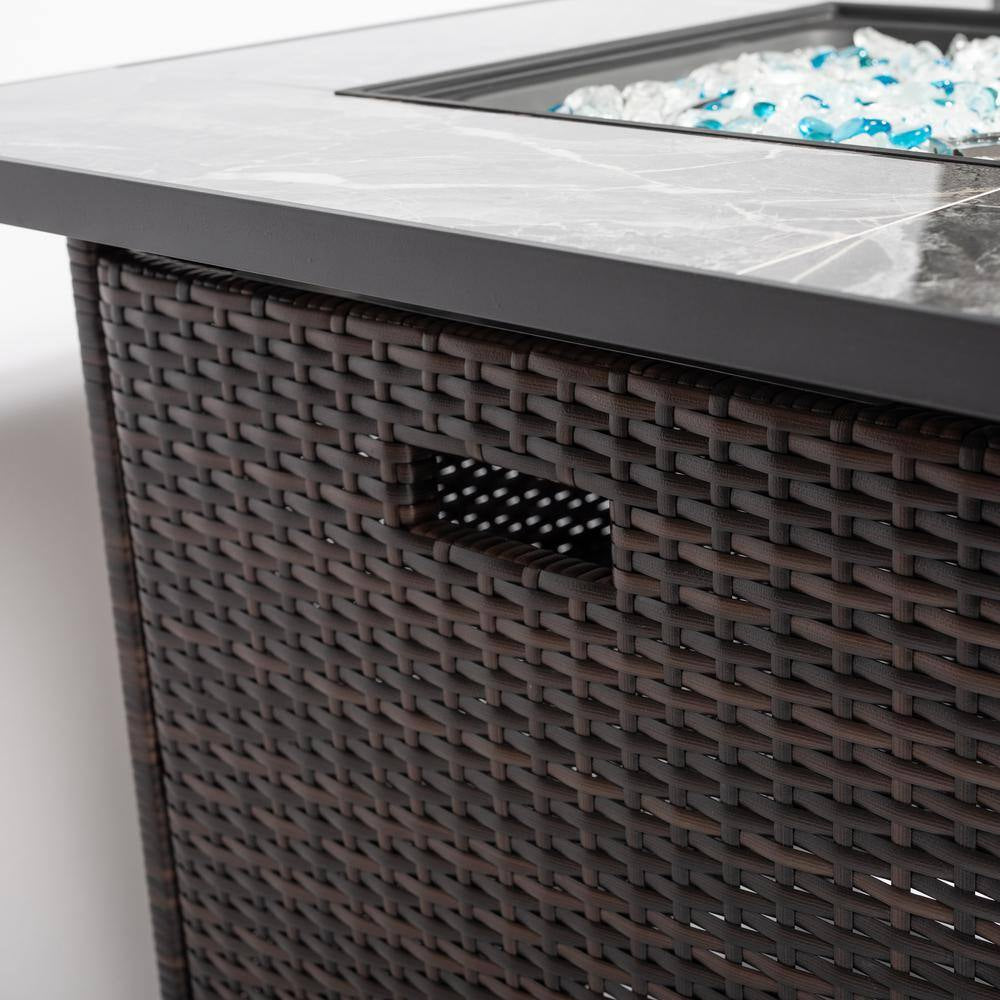 Stylish Espresso Square PE Rattan Propane Gas Outdoor Fire Pit - 29.92" x 29.92" for Cozy Evenings