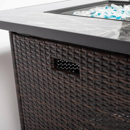 Stylish Espresso Square PE Rattan Propane Gas Outdoor Fire Pit - 29.92" x 29.92" for Cozy Evenings