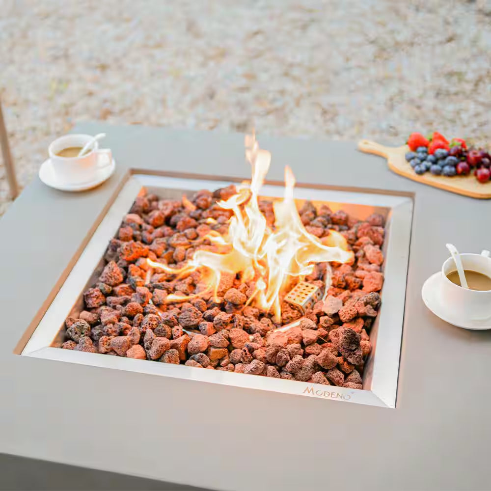 Westport 34" Grey Round Concrete Propane Fire Pit Table with Electronic Ignition, Cover & Lava Rock - Perfect for Cozy Evenings Outdoors!