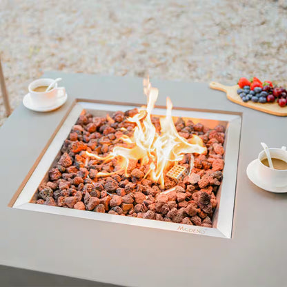 Westport 34" Grey Round Concrete Propane Fire Pit Table with Electronic Ignition, Cover & Lava Rock - Perfect for Cozy Evenings Outdoors!