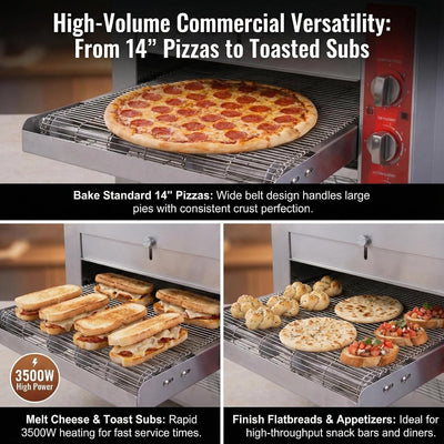 14-Inch Commercial Conveyor Pizza Oven, 3500W 208V Countertop Electric Oven with 14-Inch Belt and 6-20P Plug for Efficient Baking (60Hz)
