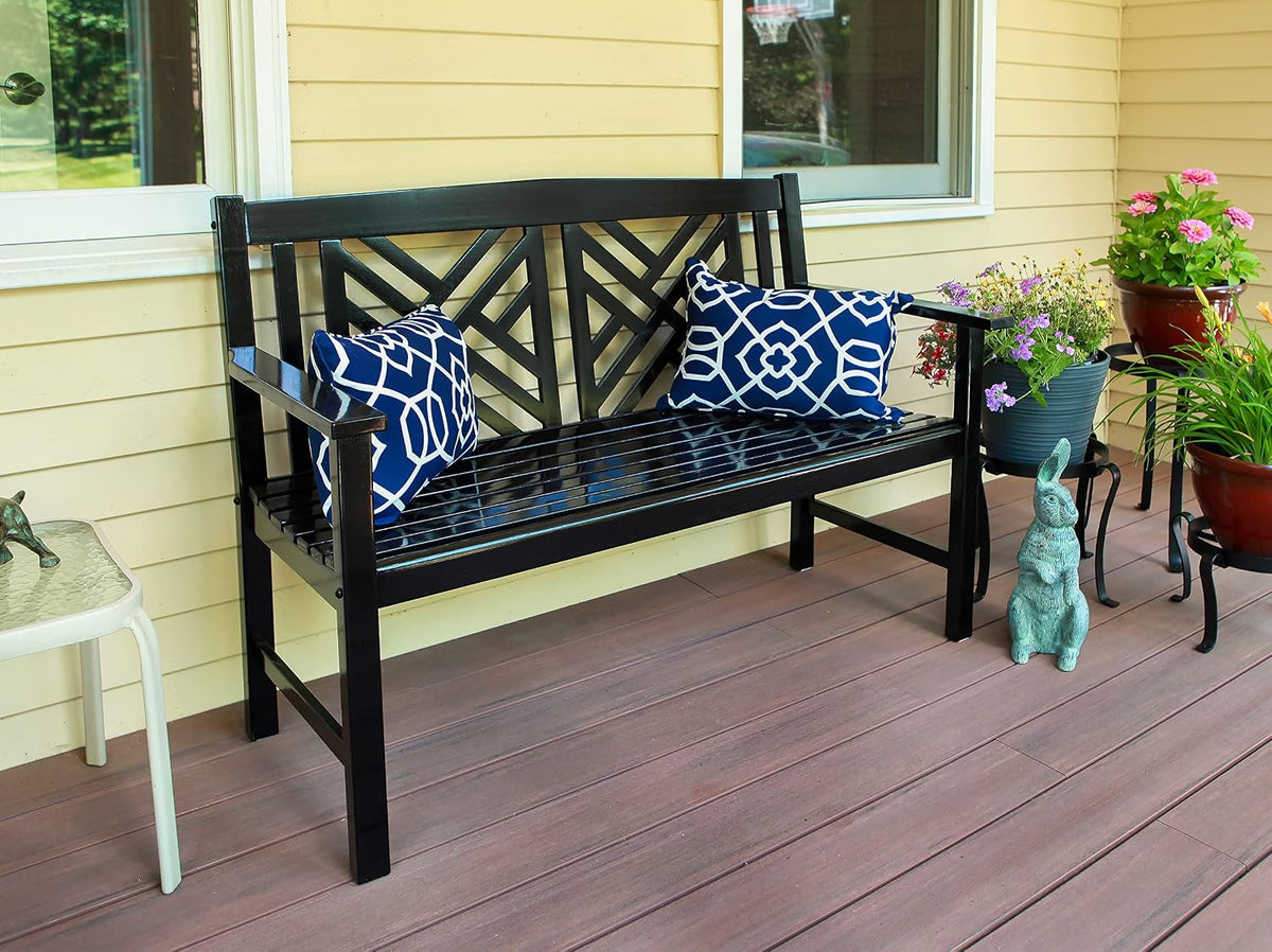 4-Foot Black Fretwork Garden Bench