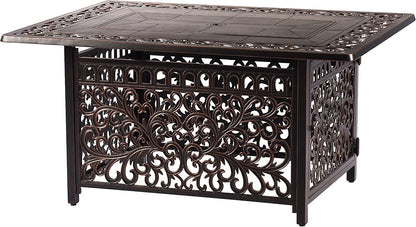 Stylish 48-Inch Rectangular Aluminum Fire Table Set with Four Comfortable Swivel Rockers, Fire Beads, Lid, and Weather-Resistant Covers