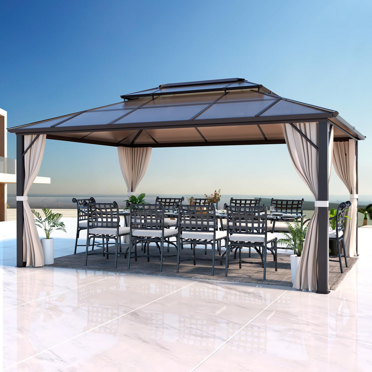 Experience the Ultimate Outdoor Retreat with Our 12' x 20' Hardtop Gazebo – Sturdy Aluminum Frame, Galvanized Steel Double Roof, and Cozy Netting for Your Patio, Lawn, or Deck!