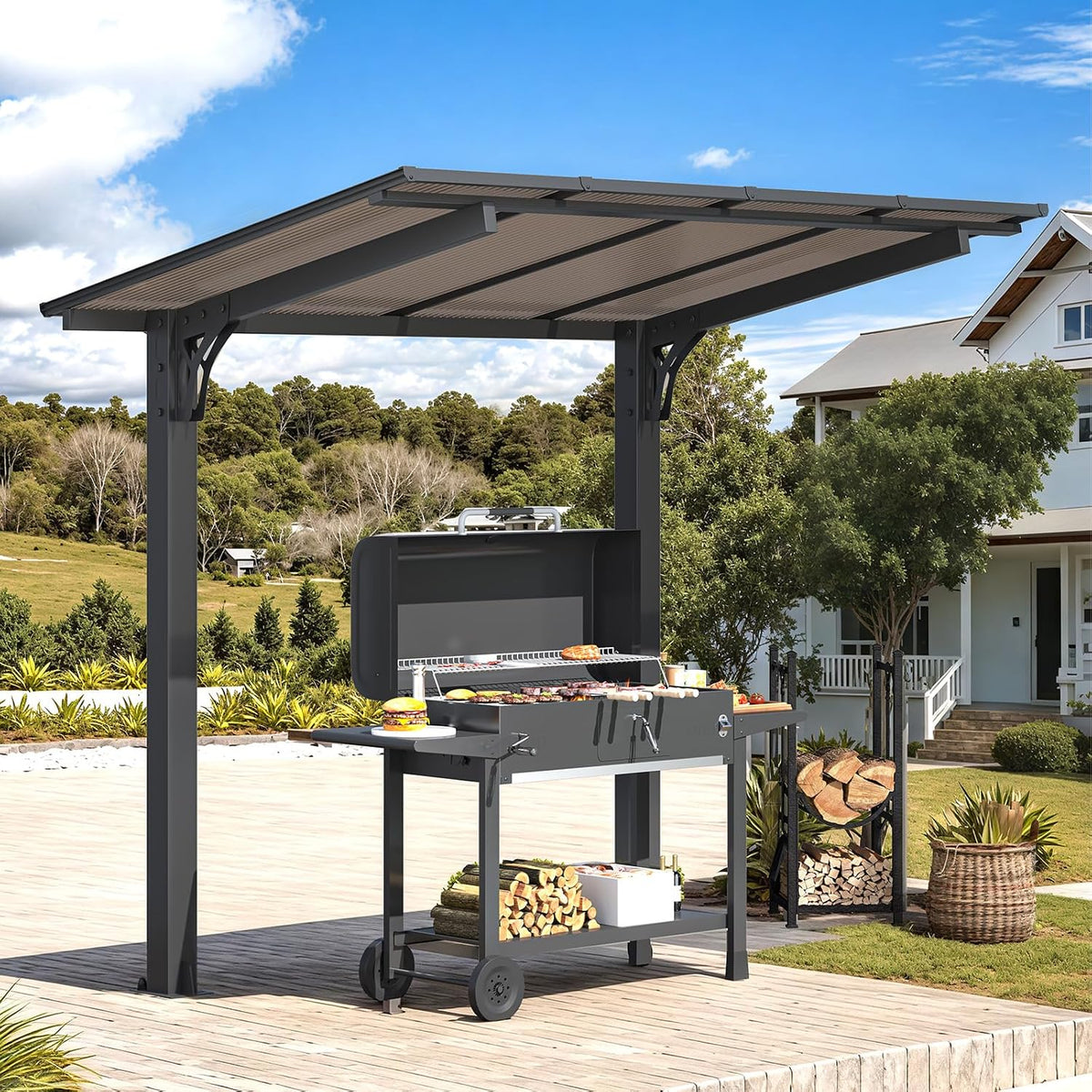 Stylish 10' x 10' Lean-To Gazebo & Pergola - Durable Hard Top Carport for Patios & Decks