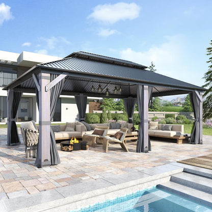 Luxurious 12’X 20’ Outdoor Spruce Wood Gazebo with Elegant Double Roof Design and Versatile Shelving
