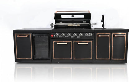 113.8-Inch Outdoor Kitchen Island Featuring Gas Grill and Infrared Rear Burner - Black Finish