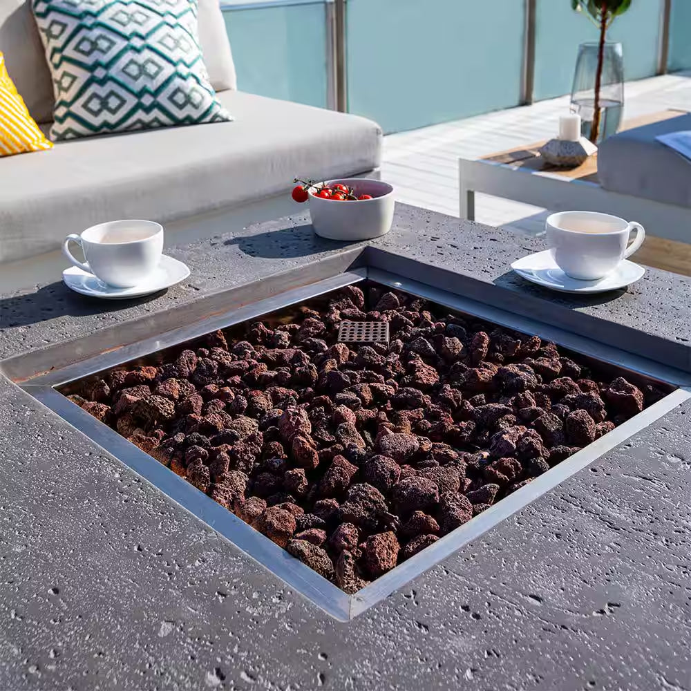 Manhattan 36" Square Concrete Propane Fire Table - Stylish Outdoor Heating with Lava Rocks & Cover