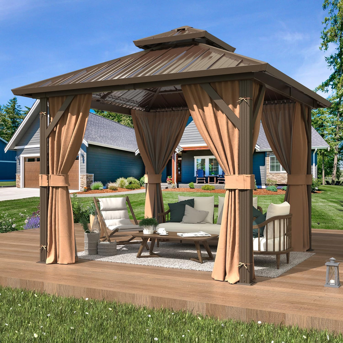 Experience the Ultimate Outdoor Retreat with Our 12' x 20' Hardtop Gazebo – Sturdy Aluminum Frame, Galvanized Steel Double Roof, and Cozy Netting for Your Patio, Lawn, or Deck!