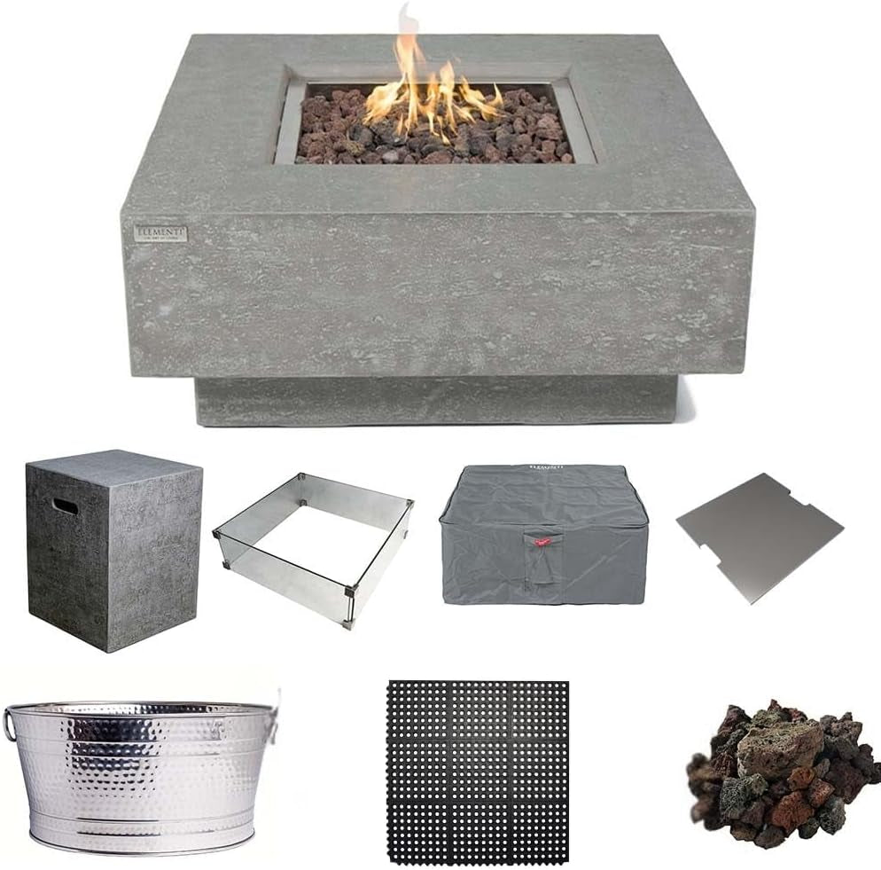 Stylish 36" x 36" Manhattan Propane Fire Pit Table in Durable Cast Concrete
