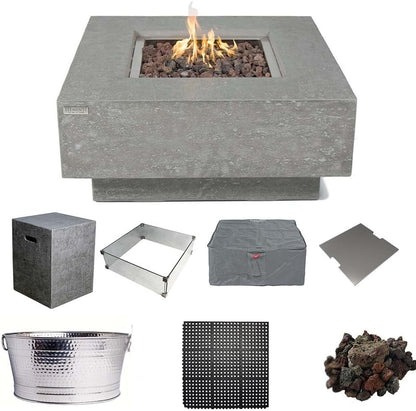 Stylish 36" x 36" Manhattan Propane Fire Pit Table in Durable Cast Concrete