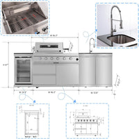 Outdoor Kitchen Island Designed for Complete Backyard Cooking, 4-Burner 72000 BTU, Stainless Steel, 98 Inch