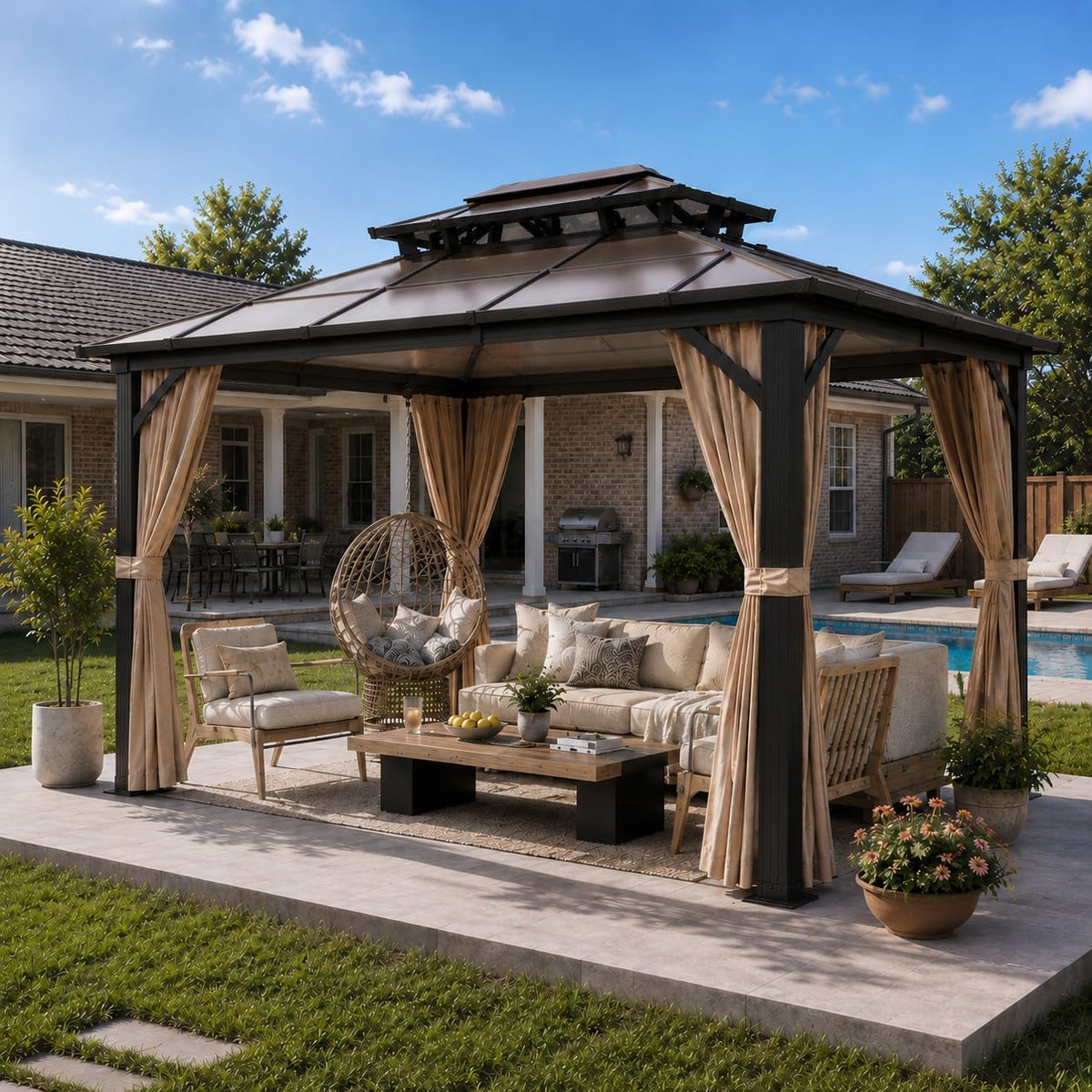 Experience the Ultimate Outdoor Retreat with Our 12' x 20' Hardtop Gazebo – Sturdy Aluminum Frame, Galvanized Steel Double Roof, and Cozy Netting for Your Patio, Lawn, or Deck!