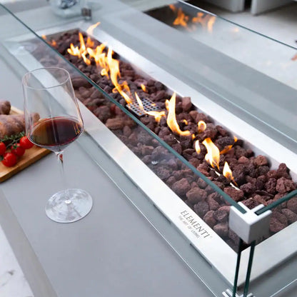 Granville 60" x 27" Rectangular Concrete Propane Fire Table with Lava Rocks and Protective Cover for Outdoor Settings