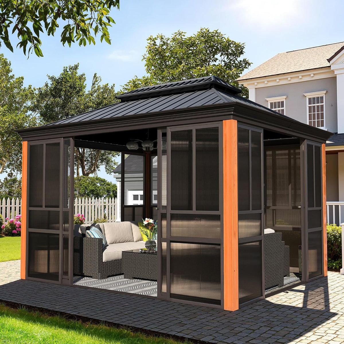 Experience the Ultimate Outdoor Retreat with Our 12' x 20' Hardtop Gazebo – Sturdy Aluminum Frame, Galvanized Steel Double Roof, and Cozy Netting for Your Patio, Lawn, or Deck!