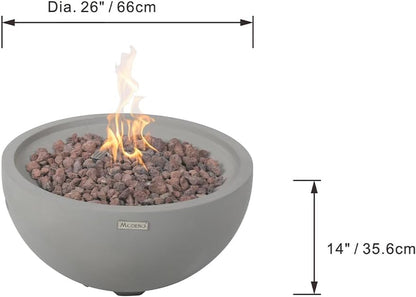 Nantucket 26" Modern Concrete Fire Pit with Lava Rocks - Perfect for Patios, Gardens, and Indoor Heating