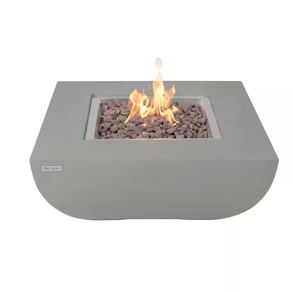 Westport 34" Grey Round Concrete Propane Fire Pit Table with Electronic Ignition, Cover & Lava Rock - Perfect for Cozy Evenings Outdoors!