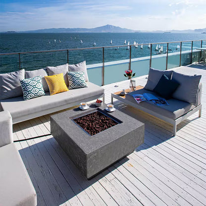 Manhattan 36" Square Concrete Propane Fire Table - Stylish Outdoor Heating with Lava Rocks & Cover