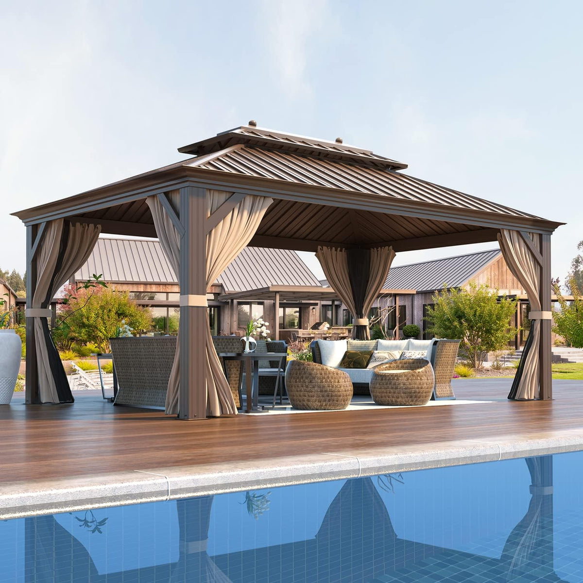Experience the Ultimate Outdoor Retreat with Our 12' x 20' Hardtop Gazebo – Sturdy Aluminum Frame, Galvanized Steel Double Roof, and Cozy Netting for Your Patio, Lawn, or Deck!