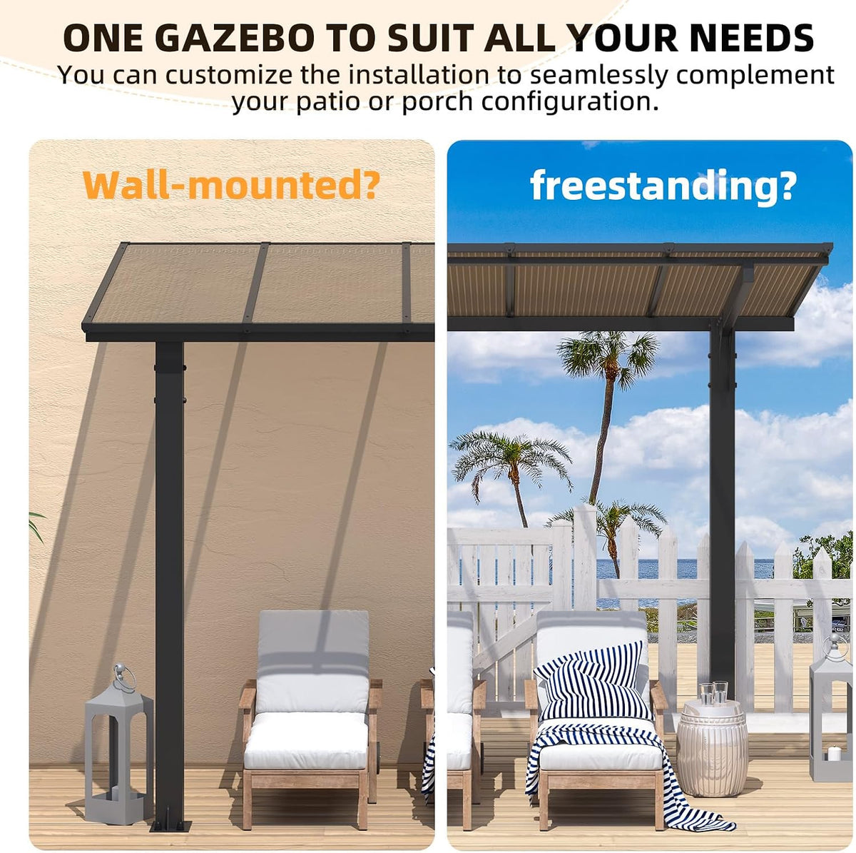 Stylish 10' x 10' Lean-To Gazebo & Pergola - Durable Hard Top Carport for Patios & Decks