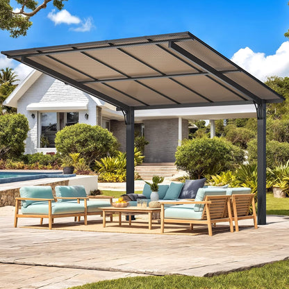 Stylish 10' x 10' Lean-To Gazebo & Pergola - Durable Hard Top Carport for Patios & Decks