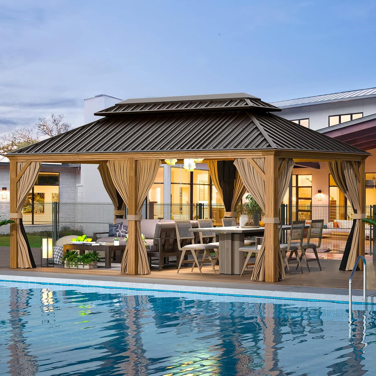 Experience the Ultimate Outdoor Retreat with Our 12' x 20' Hardtop Gazebo – Sturdy Aluminum Frame, Galvanized Steel Double Roof, and Cozy Netting for Your Patio, Lawn, or Deck!