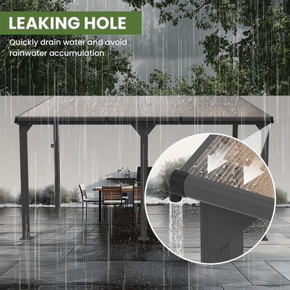 10x12 FT Aluminum Frame Pergola with Thickened Pillars and Enlarged Base, UV Resistant Outdoor Hardtop Lean-to Gazebo