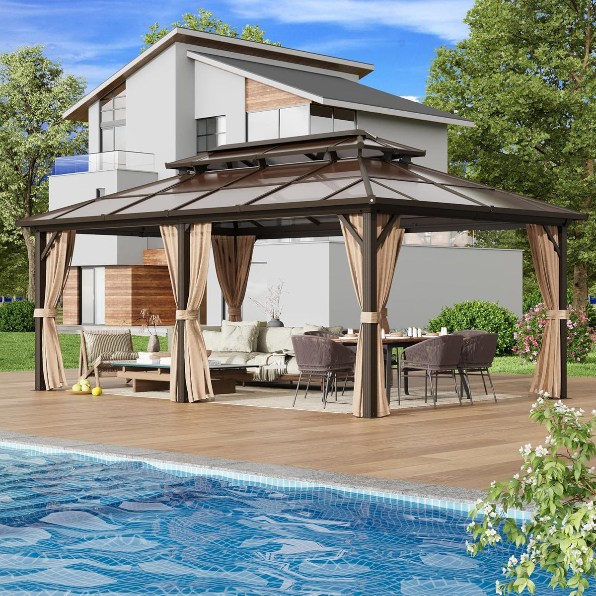 Experience the Ultimate Outdoor Retreat with Our 12' x 20' Hardtop Gazebo – Sturdy Aluminum Frame, Galvanized Steel Double Roof, and Cozy Netting for Your Patio, Lawn, or Deck!