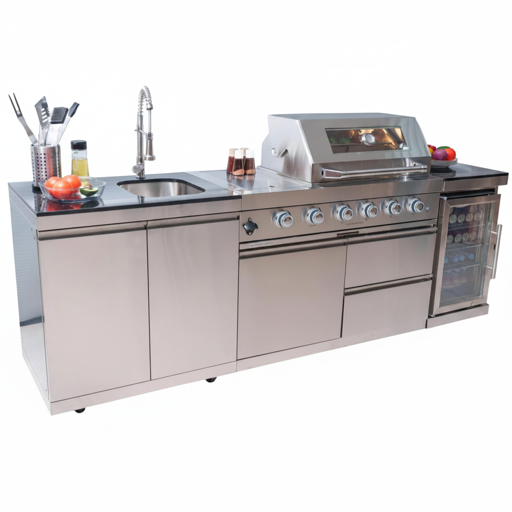 Outdoor Kitchen Island Designed for Complete Backyard Cooking, 4-Burner 72000 BTU, Stainless Steel, 98 Inch