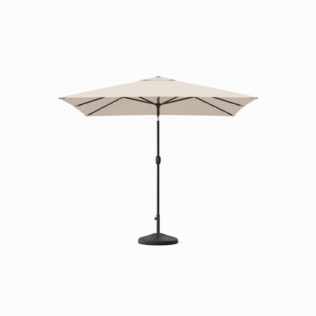 10 Ft. X 6.5 Ft. Rectangle Solar LED Outdoor Patio Market Table Umbrella with Push Button Tilt and Crank in Beige
