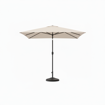 10 Ft. X 6.5 Ft. Rectangle Solar LED Outdoor Patio Market Table Umbrella with Push Button Tilt and Crank in Beige