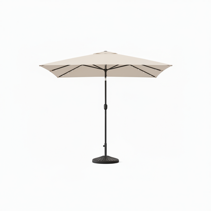 10 Ft. X 6.5 Ft. Rectangle Solar LED Outdoor Patio Market Table Umbrella with Push Button Tilt and Crank in Beige