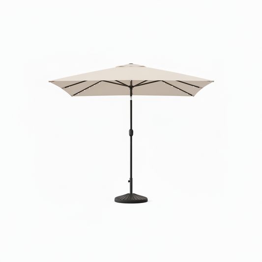 10 Ft. X 6.5 Ft. Rectangle Solar LED Outdoor Patio Market Table Umbrella with Push Button Tilt and Crank in Beige