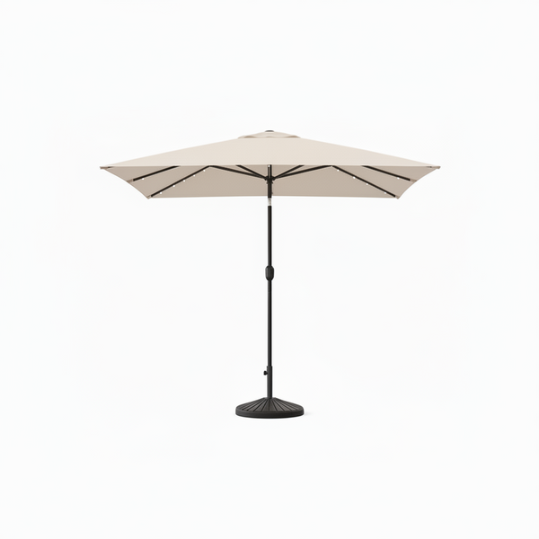 10 Ft. X 6.5 Ft. Rectangle Solar LED Outdoor Patio Market Table Umbrella with Push Button Tilt and Crank in Beige